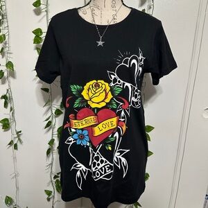 Ed Hardy Black Tee with Multicolor Tiger Graphic